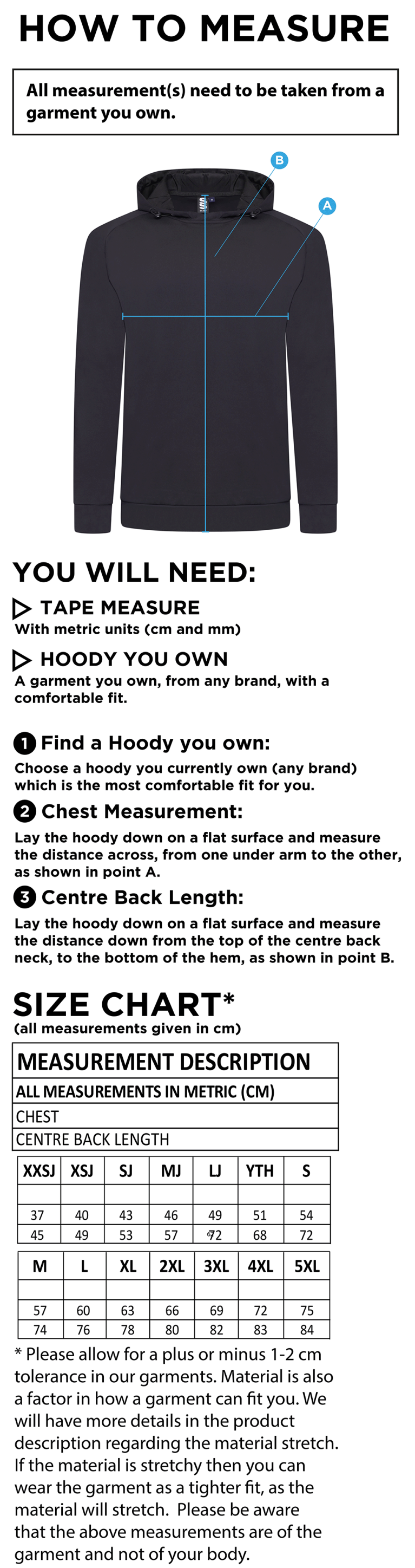 Active hoodie Navy - Size Guide