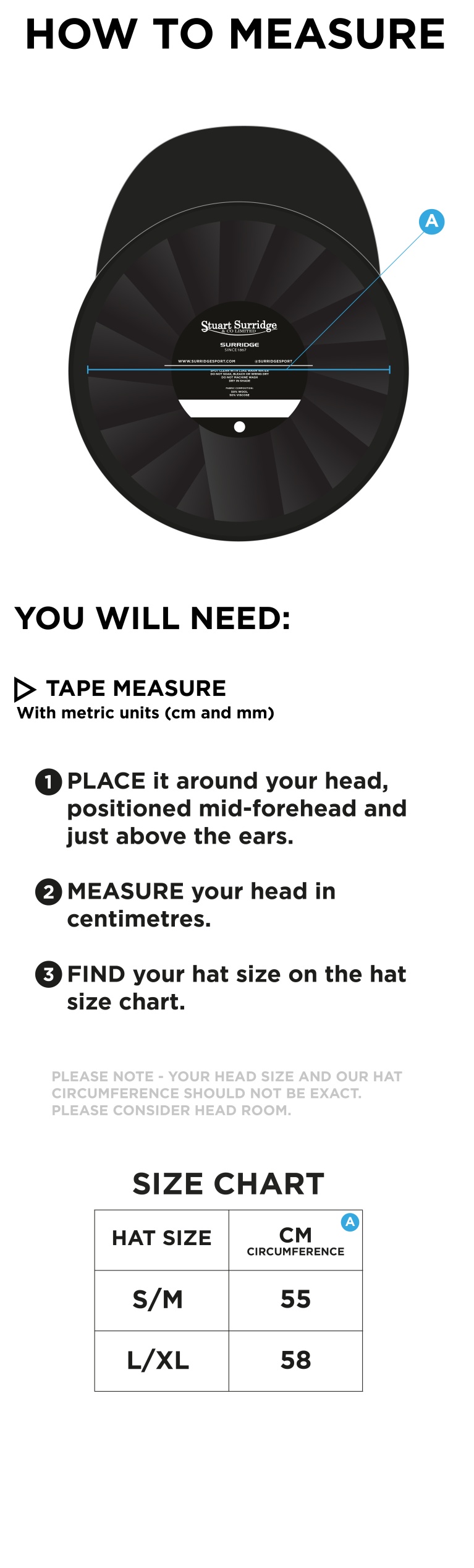 Golcar CC Baggy Cricket Cap - Navy - Size Guide
