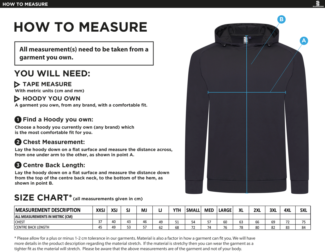 Active hoodie Navy - Size Guide
